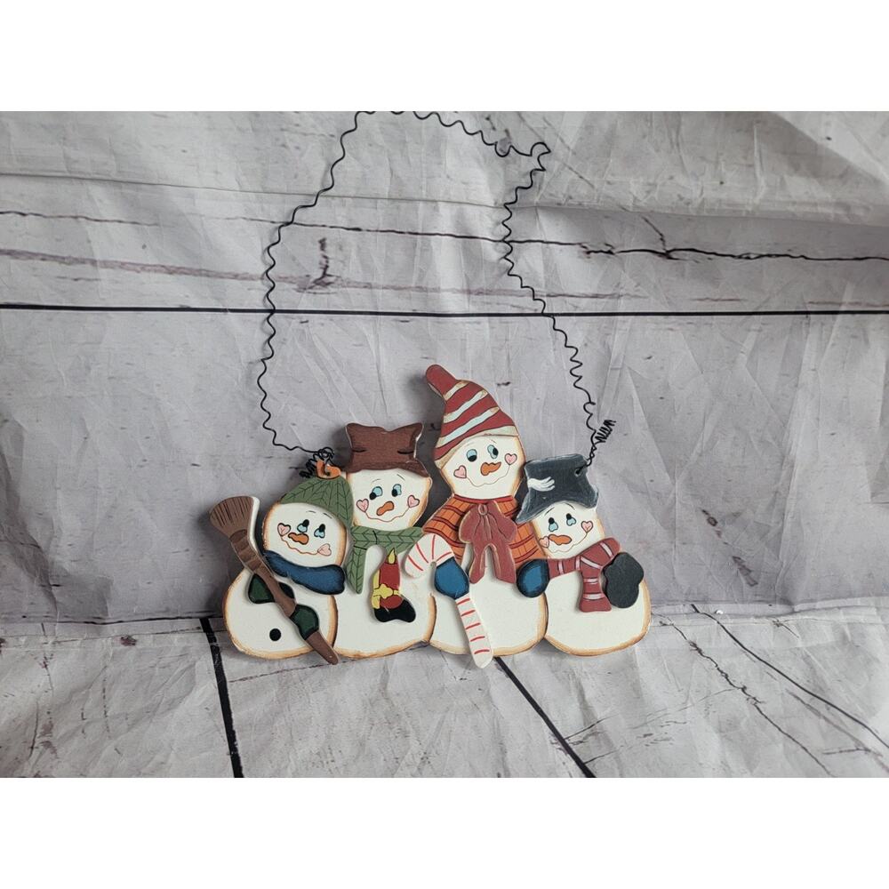 Cute Wooden Painted Snowmen Wall / Door Hanger Winter Deocr Country Core